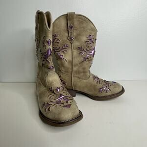 Roper Western Boots Girls Cowboy Brown with Purple Accents Little Kids Size 13